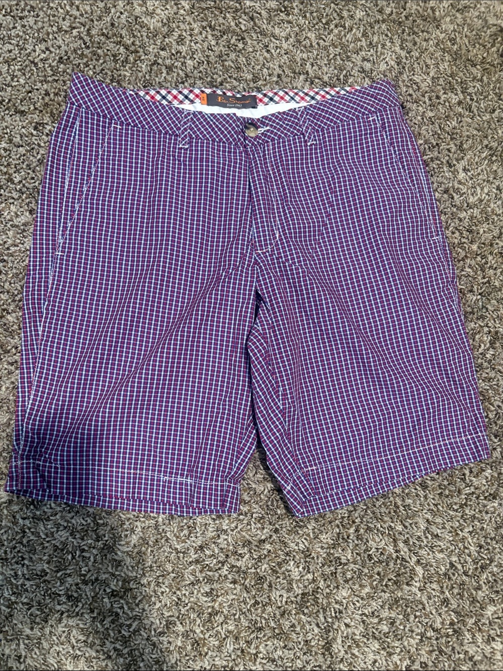 Ben Sherman Purple & White Check Flat-Front Shorts